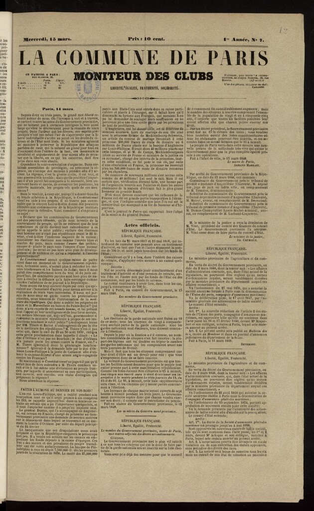 Miniatura de La Commune de Paris : moniteur des clubs del 15 de marzo de 1848, nº 7