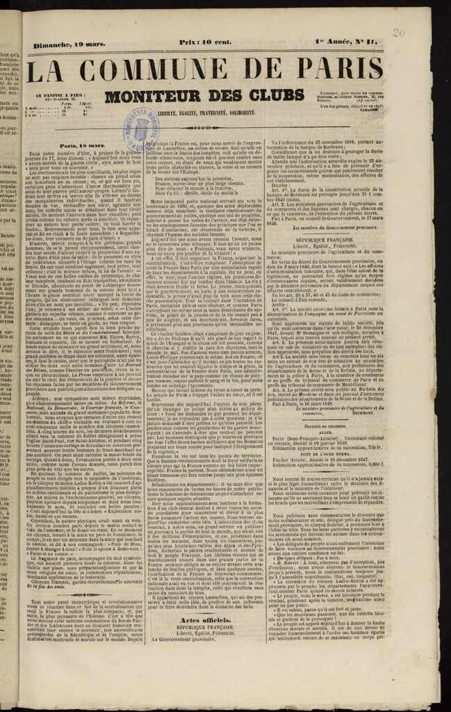 Miniatura de La Commune de Paris : moniteur des clubs del 19 de marzo de 1848, nº 11