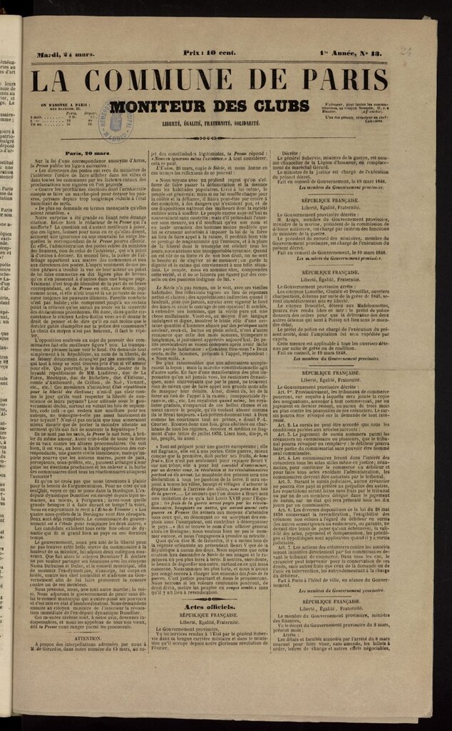 Miniatura de La Commune de Paris : moniteur des clubs del 21 de marzo de 1848, nº 13