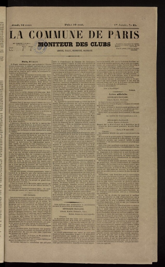 Miniatura de La Commune de Paris : moniteur des clubs del 23 de marzo de 1848, nº 15