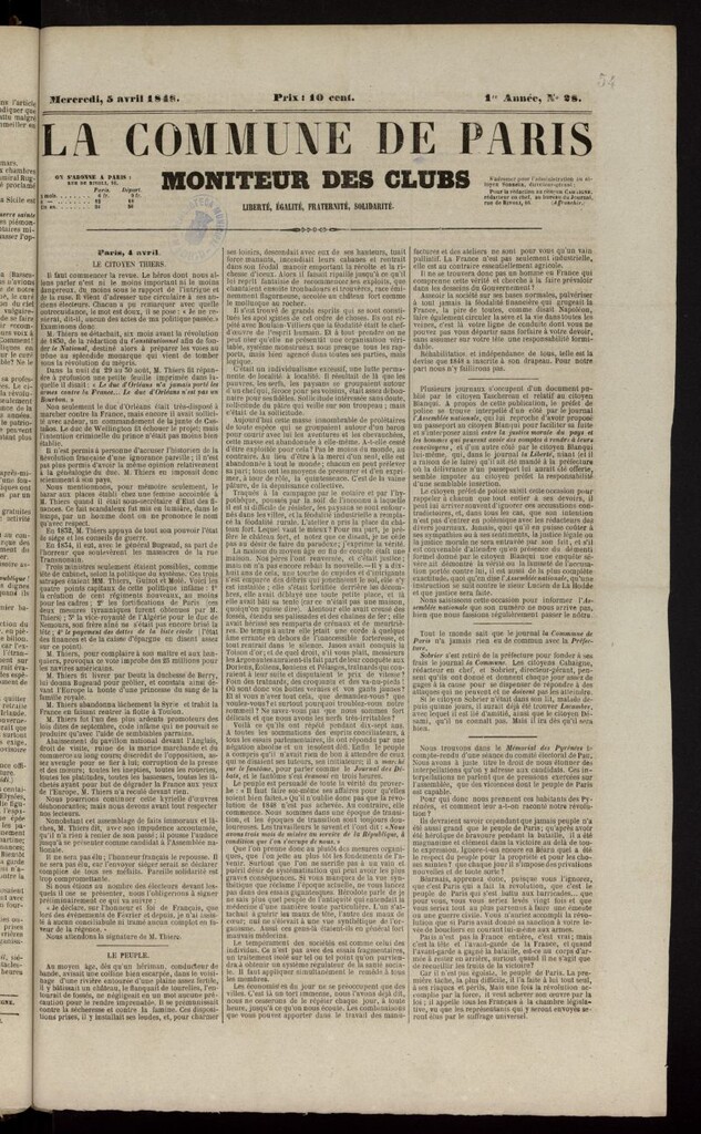 Miniatura de La Commune de Paris : moniteur des clubs del 5 de abril de 1848, nº 28