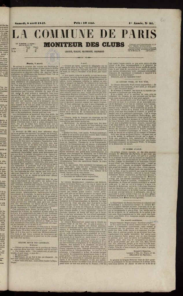 Miniatura de La Commune de Paris : moniteur des clubs del 8 de abril de 1848, nº 31