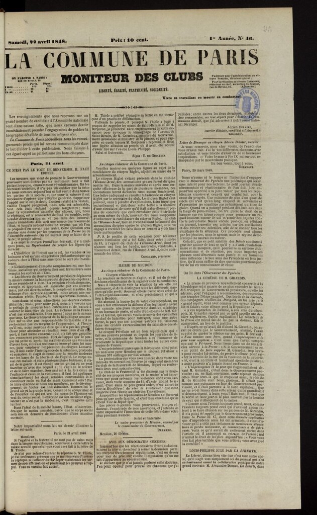 Miniatura de La Commune de Paris : moniteur des clubs del 22 de abril de 1848, nº 46