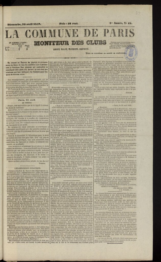 Miniatura de La Commune de Paris : moniteur des clubs del 23 de abril de 1848, nº 47