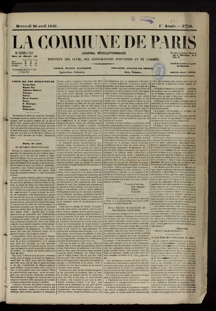 Miniatura de La Commune de Paris : moniteur des clubs del 26 de abril de 1848, nº 50