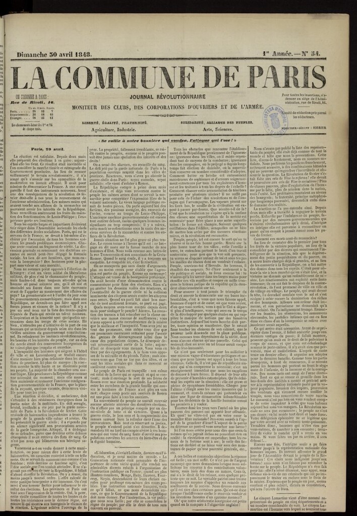 Miniatura de La Commune de Paris : moniteur des clubs del 30 de abril de 1848, nº 54