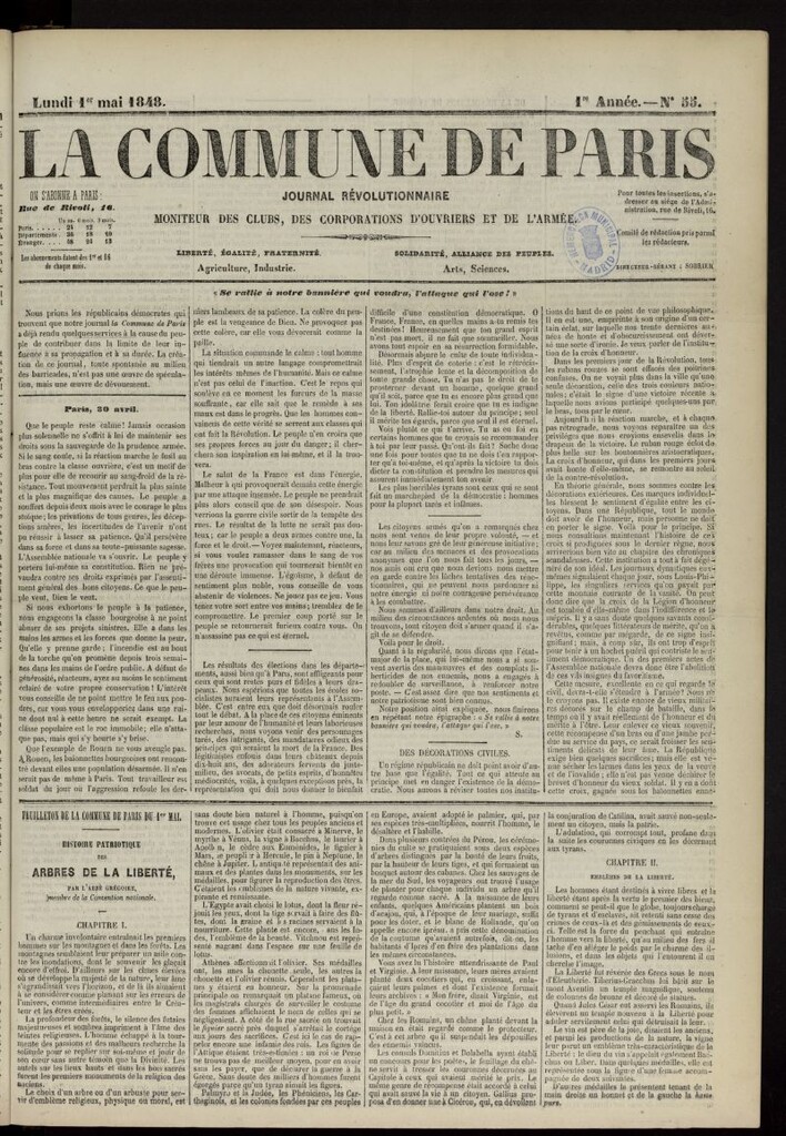 Miniatura de La Commune de Paris : moniteur des clubs del 1 de mayo de 1848, nº 55