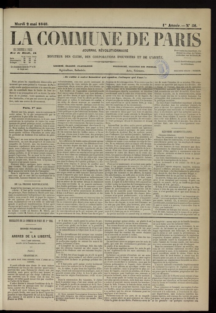 Miniatura de La Commune de Paris : moniteur des clubs del 2 de mayo de 1848, nº 56