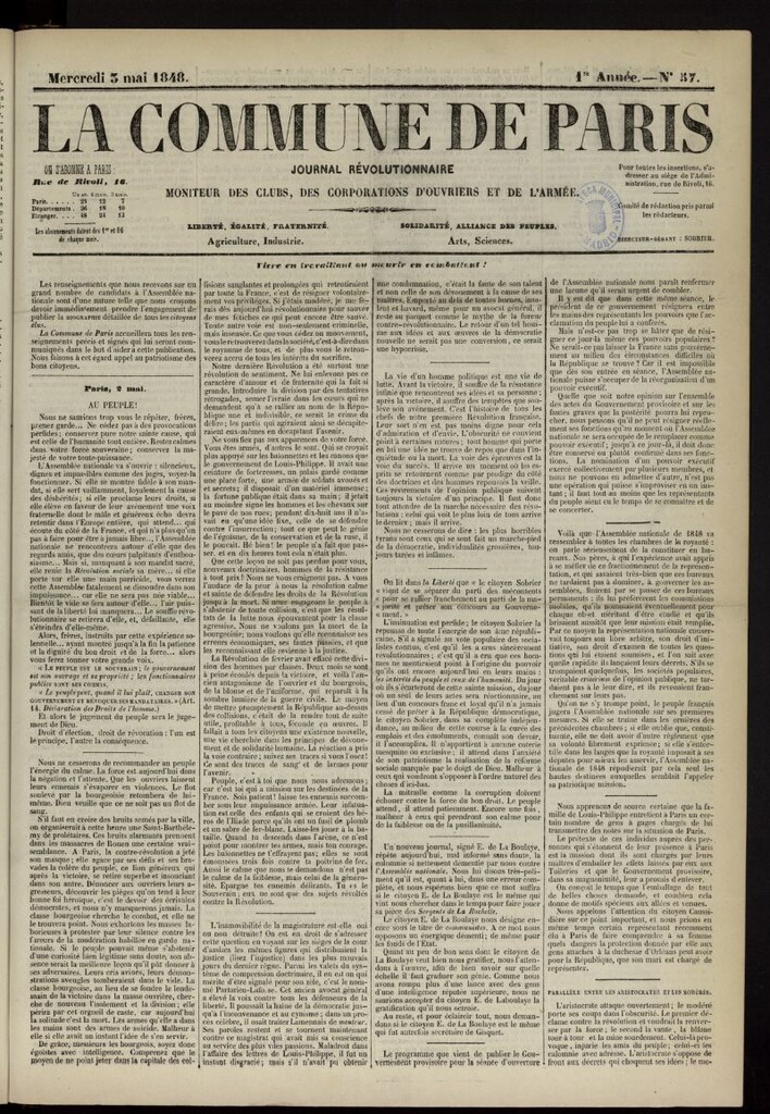 Miniatura de La Commune de Paris : moniteur des clubs del 3 de mayo de 1848, nº 57