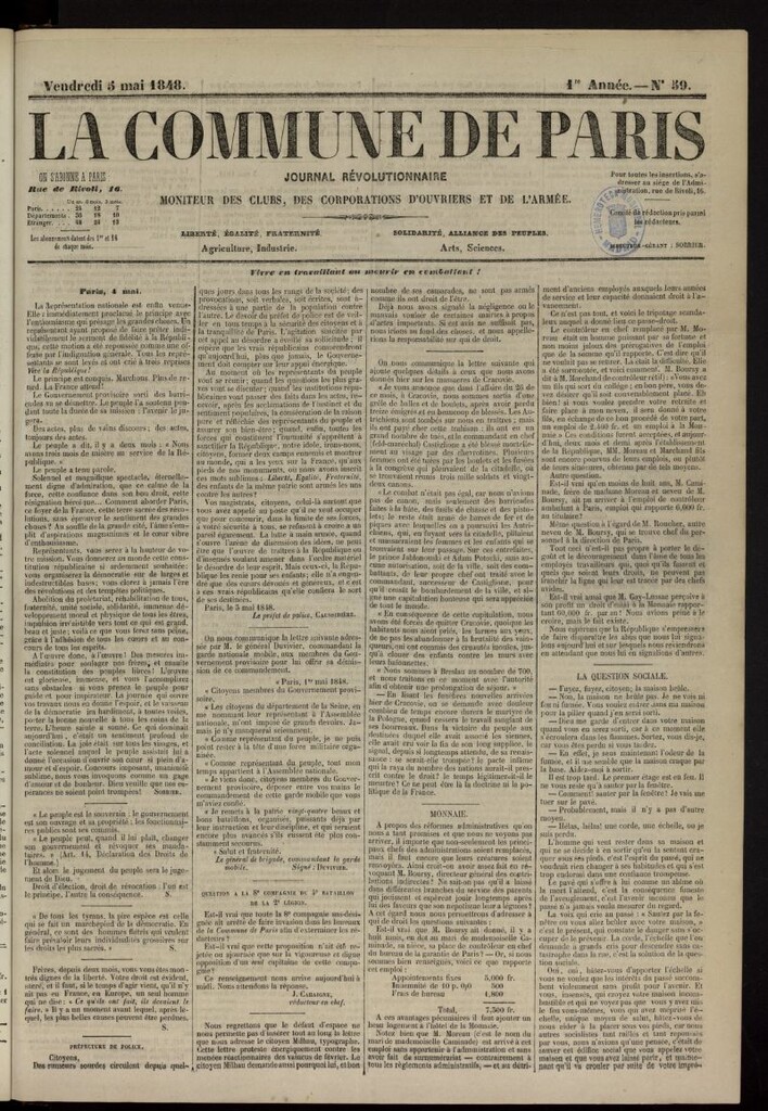 Miniatura de La Commune de Paris : moniteur des clubs del 5 de mayo de 1848, nº 59