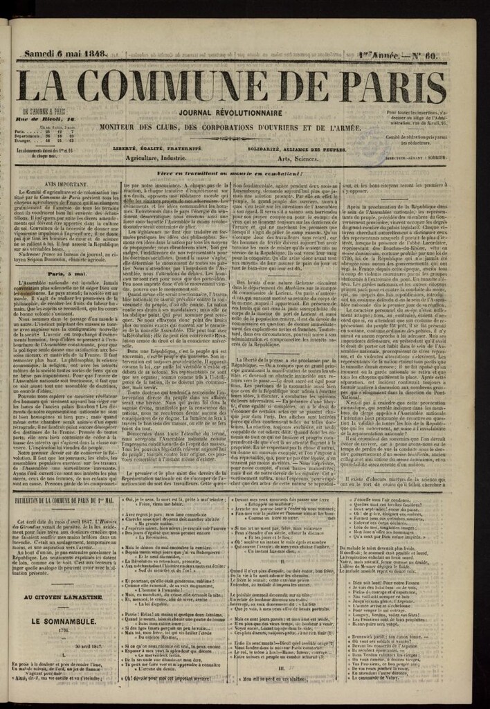 Miniatura de La Commune de Paris : moniteur des clubs del 6 de mayo de 1848, nº 60