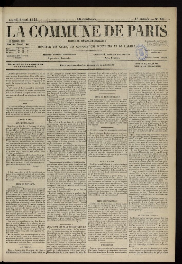 Miniatura de La Commune de Paris : moniteur des clubs del 8 de mayo de 1848, nº 62