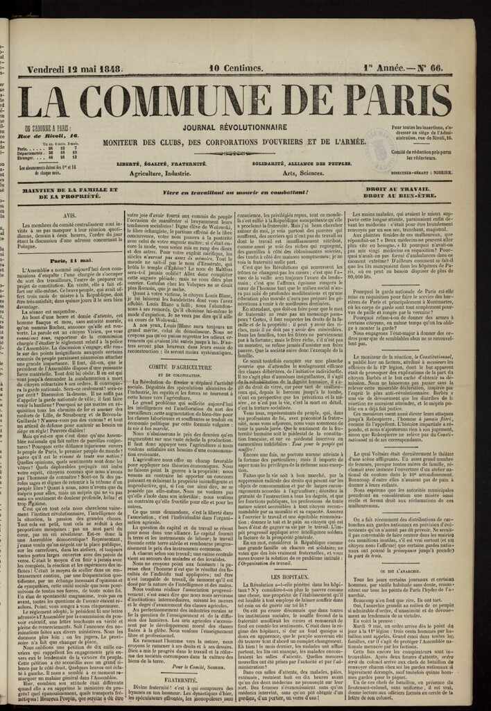 Miniatura de La Commune de Paris : moniteur des clubs del 12 de mayo de 1848, nº 66