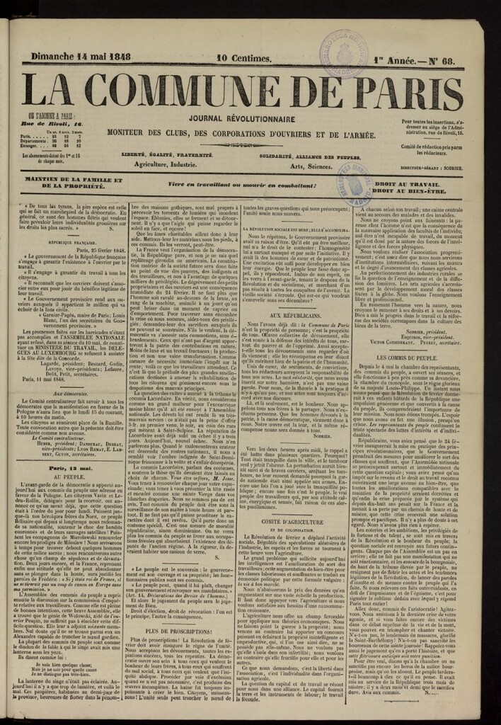 Miniatura de La Commune de Paris : moniteur des clubs del 14 de mayo de 1848, nº 68
