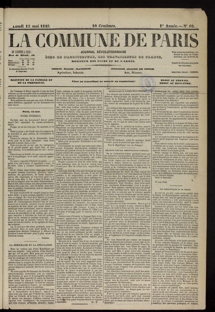 Miniatura de La Commune de Paris : moniteur des clubs del 15 de mayo de 1848, nº 69