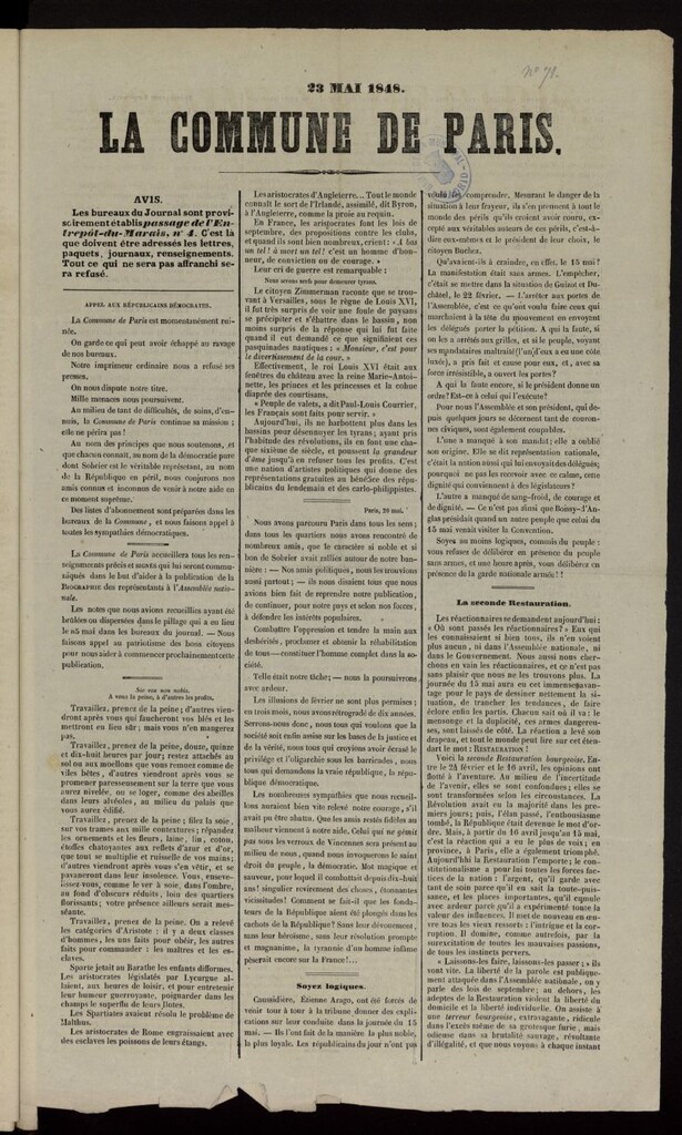 Miniatura de La Commune de Paris : moniteur des clubs del 23 de mayo de 1848, nº 71