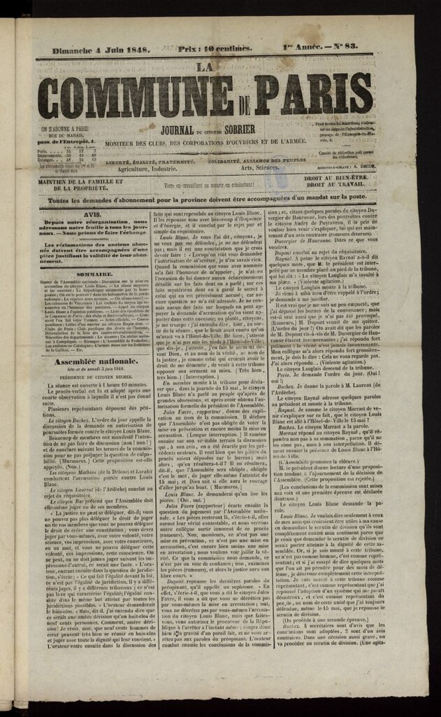 Miniatura de La Commune de Paris : moniteur des clubs del 4 de junio de 1848, nº 83