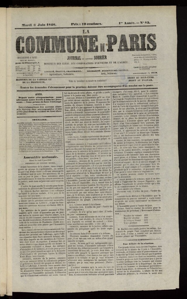 Miniatura de La Commune de Paris : moniteur des clubs del 6 de junio de 1848, nº 85