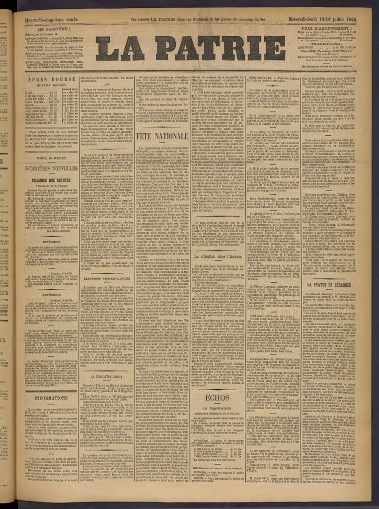 Miniatura de La Patrie del 15 y 16 de julio de 1885