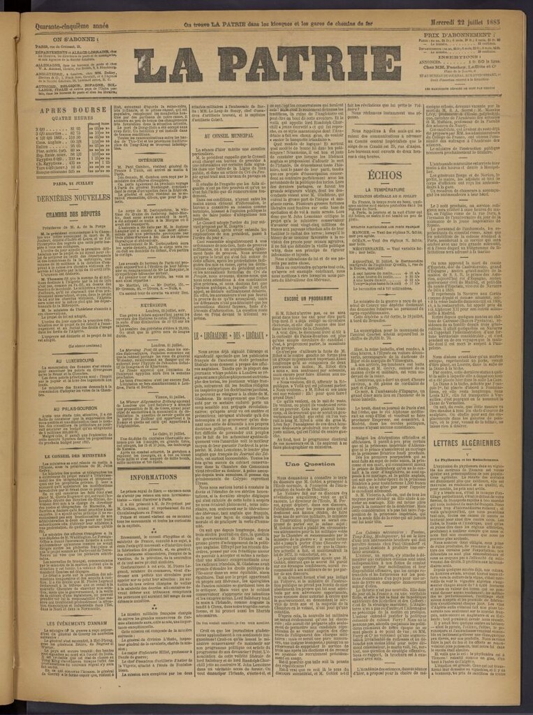 Miniatura de La Patrie del 22 de julio de 1885