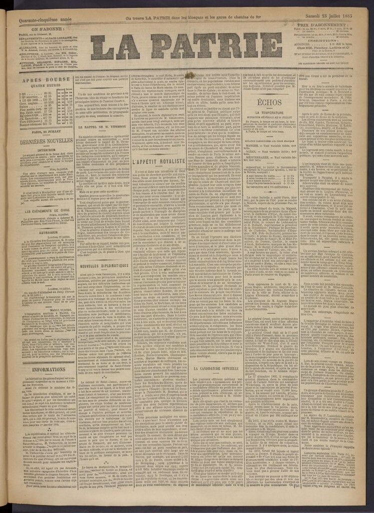 Miniatura de La Patrie del 25 de julio de 1885