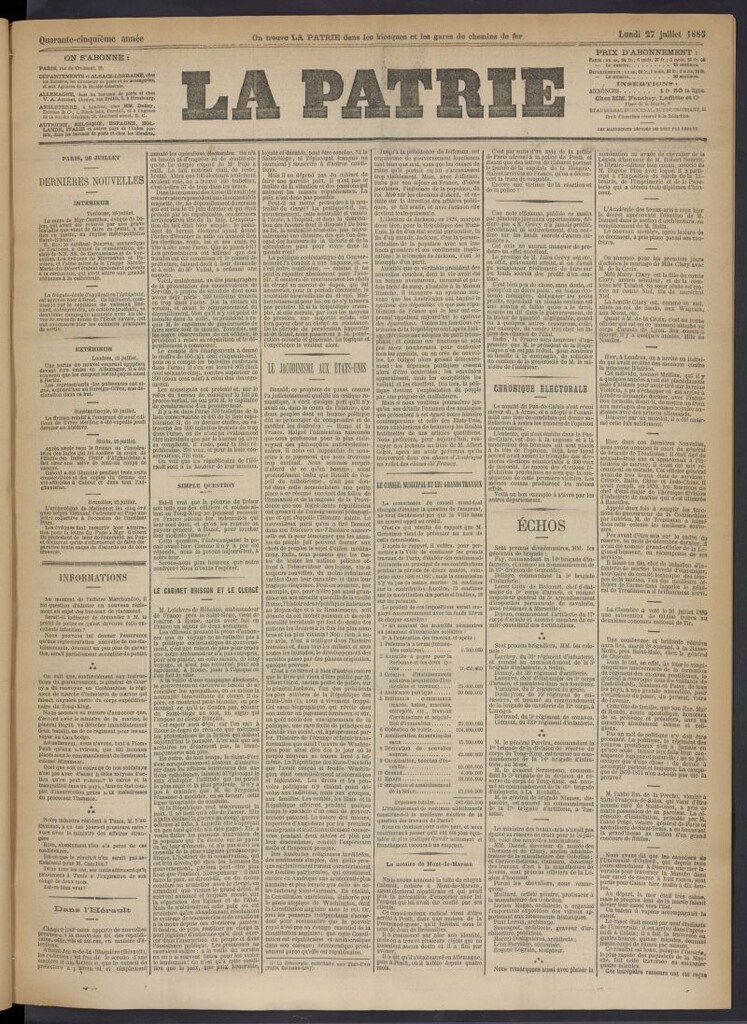 Miniatura de La Patrie del 27 de julio de 1885