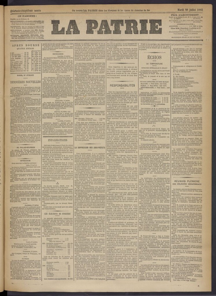 Miniatura de La Patrie del 28 de julio de 1885