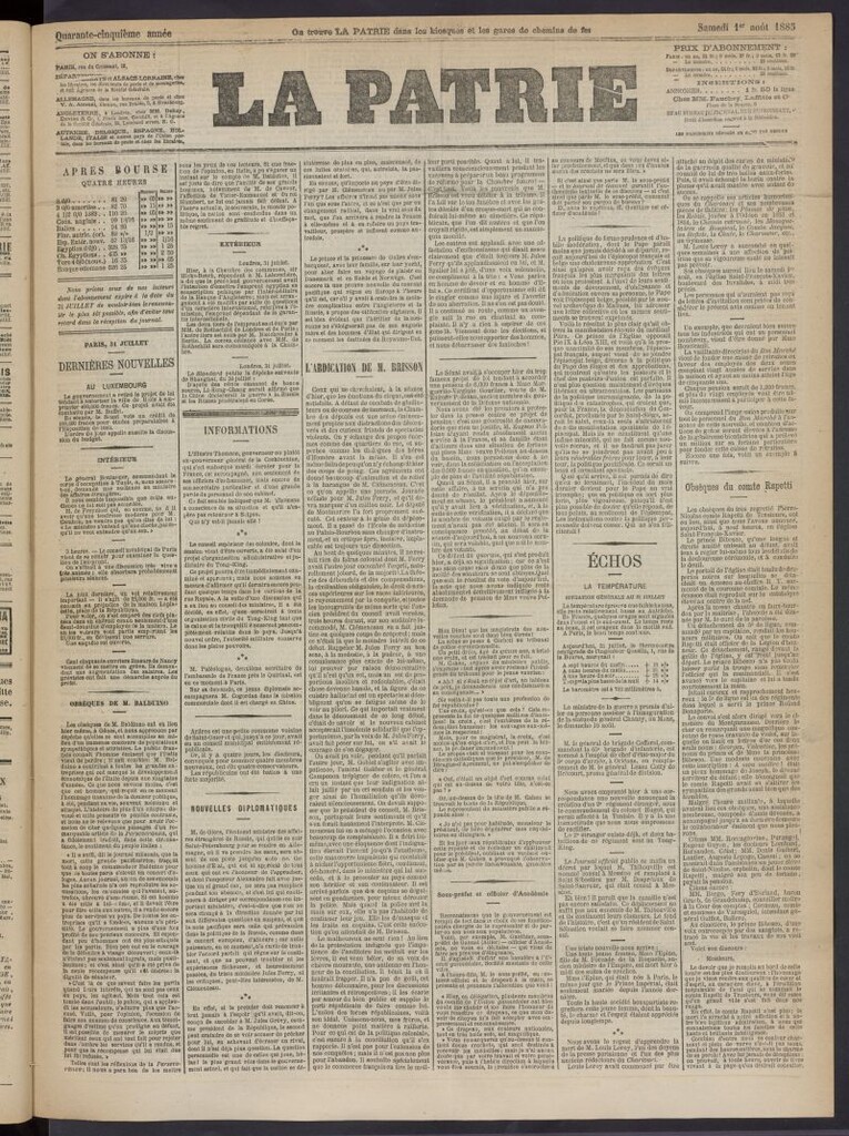 Miniatura de La Patrie del 1 de agosto de 1885