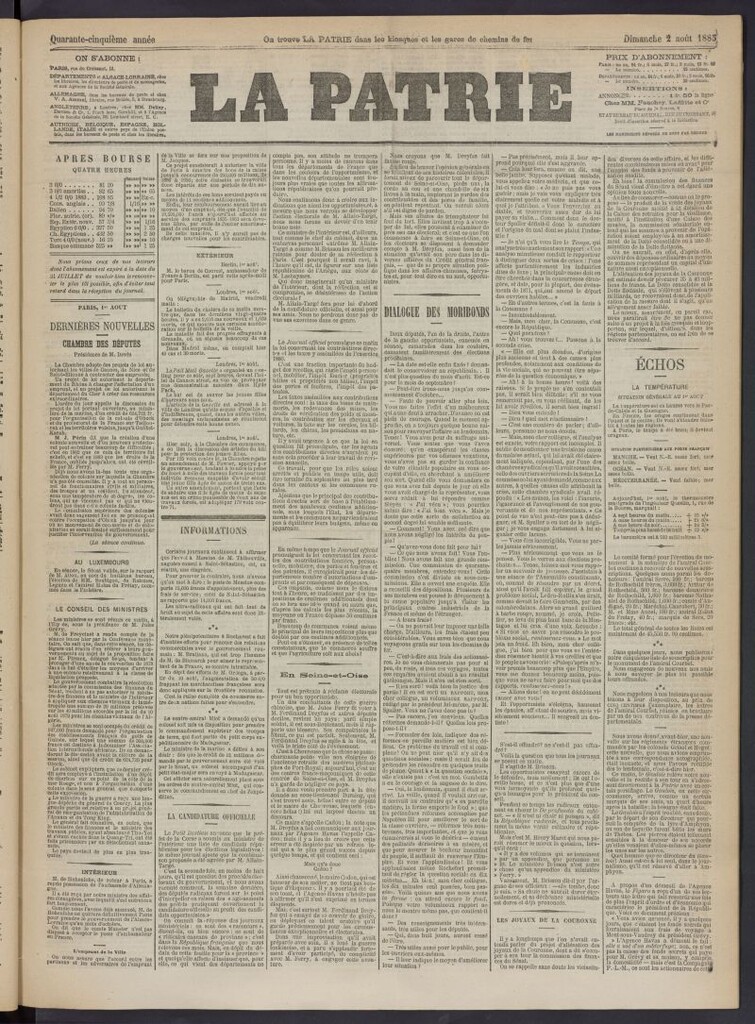 Miniatura de La Patrie del 2 de agosto de 1885
