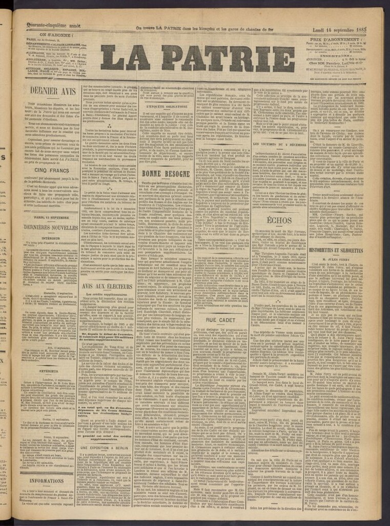 Miniatura de La Patrie del 14 de septiembre de 1885