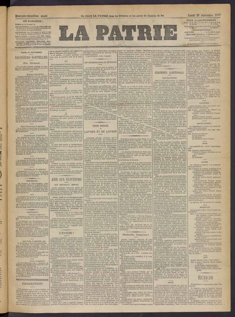 Miniatura de La Patrie del 28 de septiembre de 1885