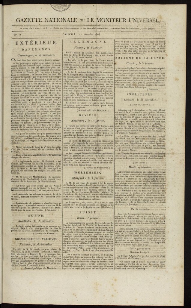 Miniatura de Gazette Nationale ou le Moniteur Universel del 11 de enero de 1808, nº 11