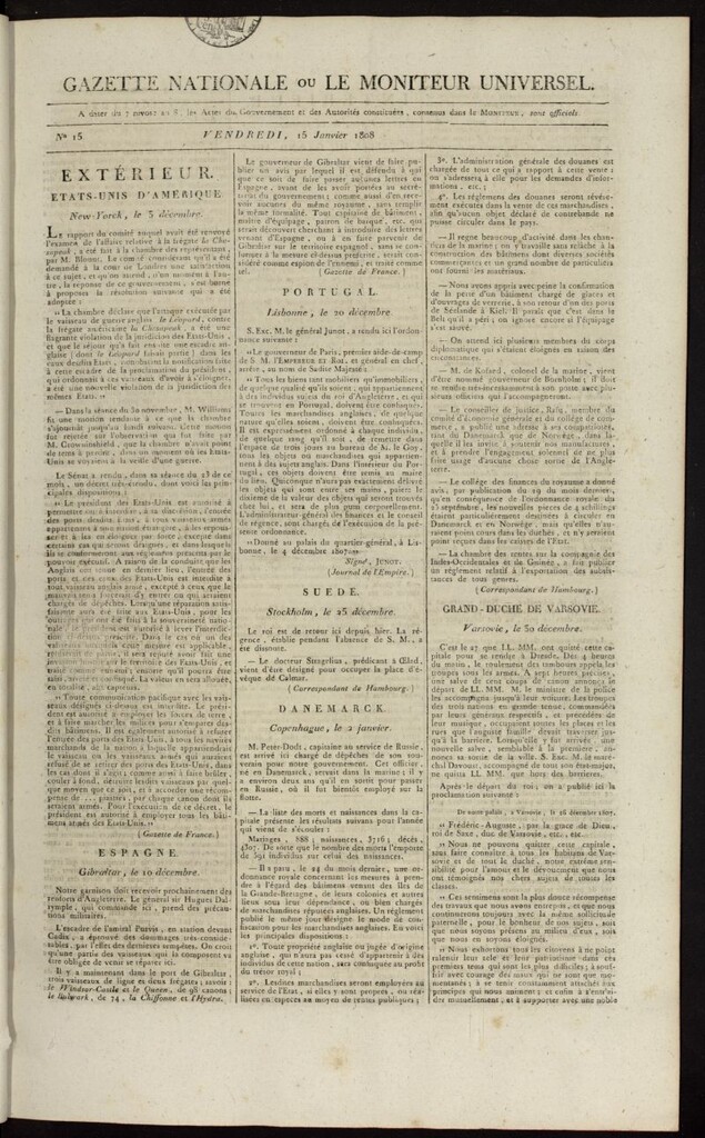 Miniatura de Gazette Nationale ou le Moniteur Universel del 15 de enero de 1808, nº 15