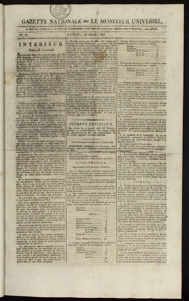 Miniatura de Gazette Nationale ou le Moniteur Universel del 18 de enero de 1808, nº 18