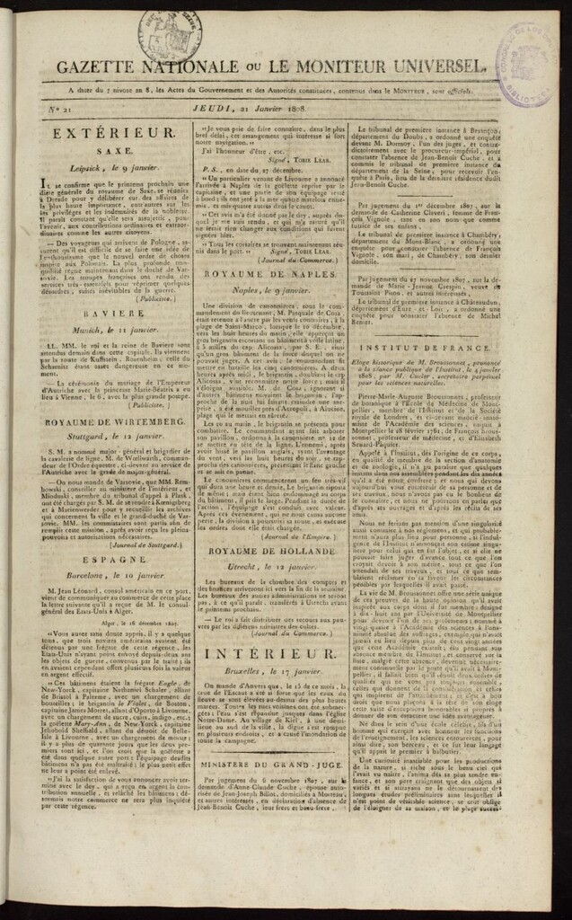 Miniatura de Gazette Nationale ou le Moniteur Universel del 21 de enero de 1808, nº 21