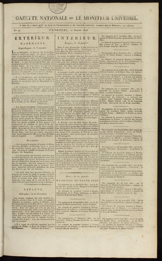 Miniatura de Gazette Nationale ou le Moniteur Universel del 22 de enero de 1808, nº 22