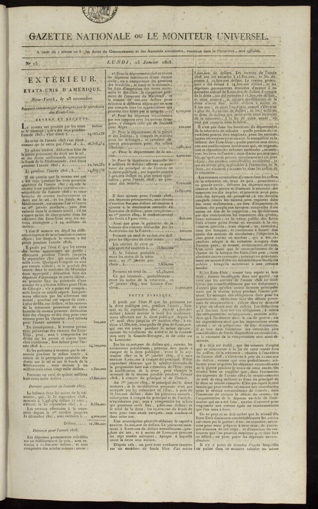 Miniatura de Gazette Nationale ou le Moniteur Universel del 25 de enero de 1808, nº 25