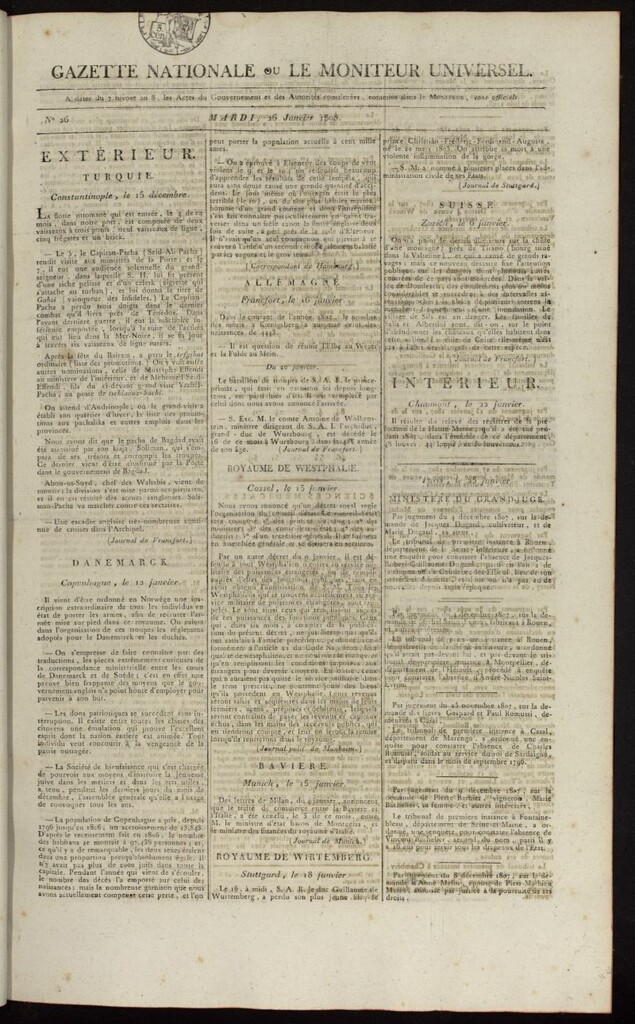 Miniatura de Gazette Nationale ou le Moniteur Universel del 26 de enero de 1808, nº 26