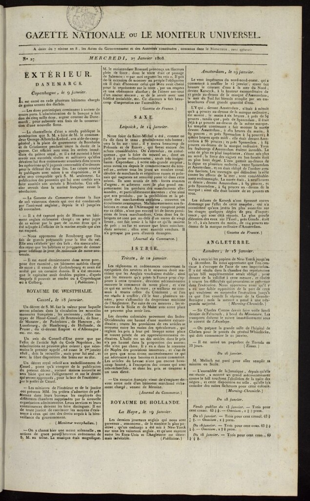 Miniatura de Gazette Nationale ou le Moniteur Universel del 27 de enero de 1808, nº 27