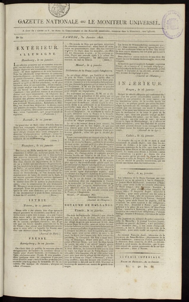 Miniatura de Gazette Nationale ou le Moniteur Universel del 30 de enero de 1808, nº 30