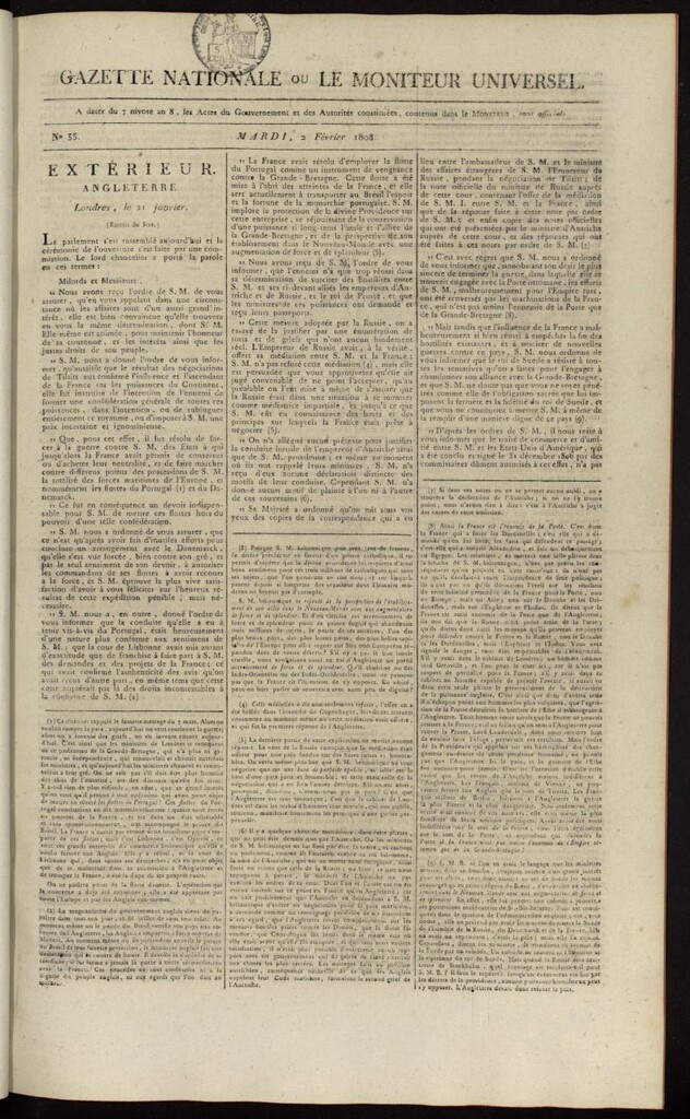 Miniatura de Gazette Nationale ou le Moniteur Universel del 2 de febrero de 1808, nº 33