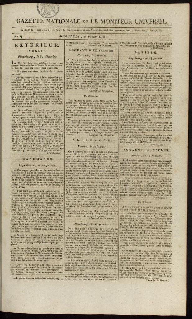 Miniatura de Gazette Nationale ou le Moniteur Universel del 3 de febrero de 1808, nº 34