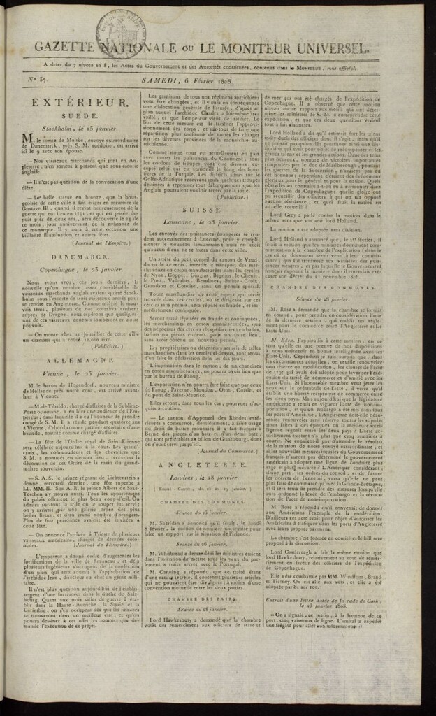Miniatura de Gazette Nationale ou le Moniteur Universel del 6 de febrero de 1808, nº 37