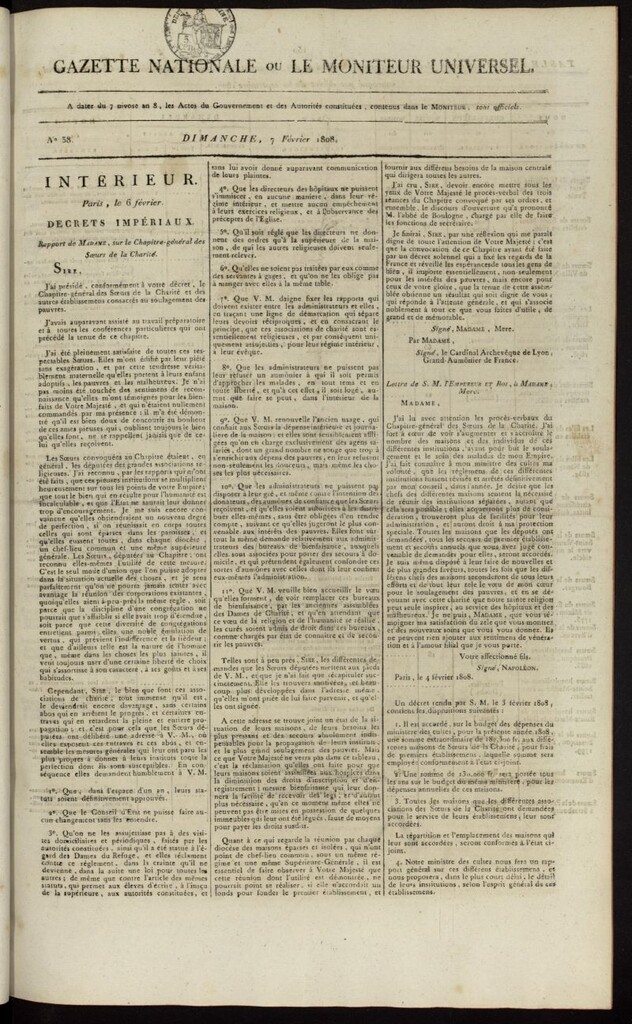 Miniatura de Gazette Nationale ou le Moniteur Universel del 7 de febrero de 1808, nº 38