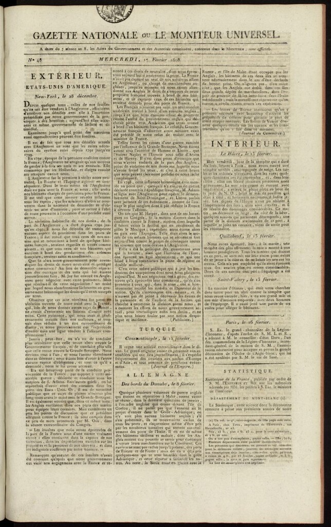Miniatura de Gazette Nationale ou le Moniteur Universel del 17 de febrero de 1808, nº 48