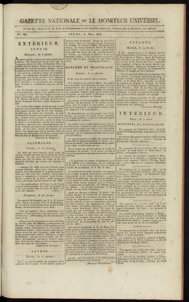 Miniatura de Gazette Nationale ou le Moniteur Universel del 3 de marzo de 1808, nº 63