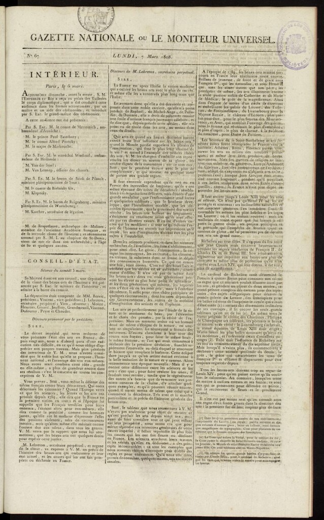 Miniatura de Gazette Nationale ou le Moniteur Universel del 7 de marzo de 1808, nº 67