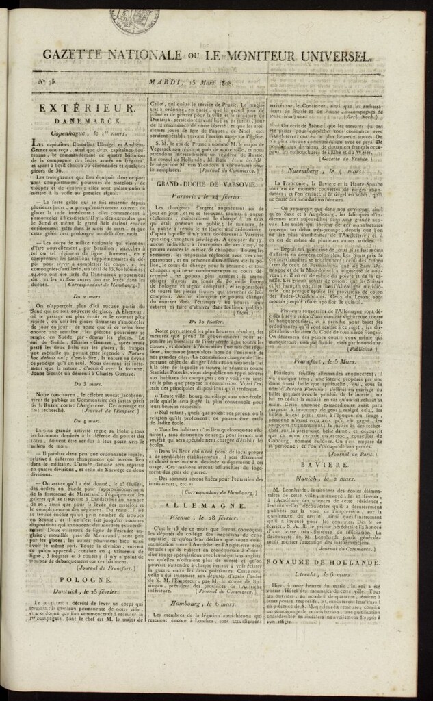 Miniatura de Gazette Nationale ou le Moniteur Universel del 15 de marzo de 1808, nº 75