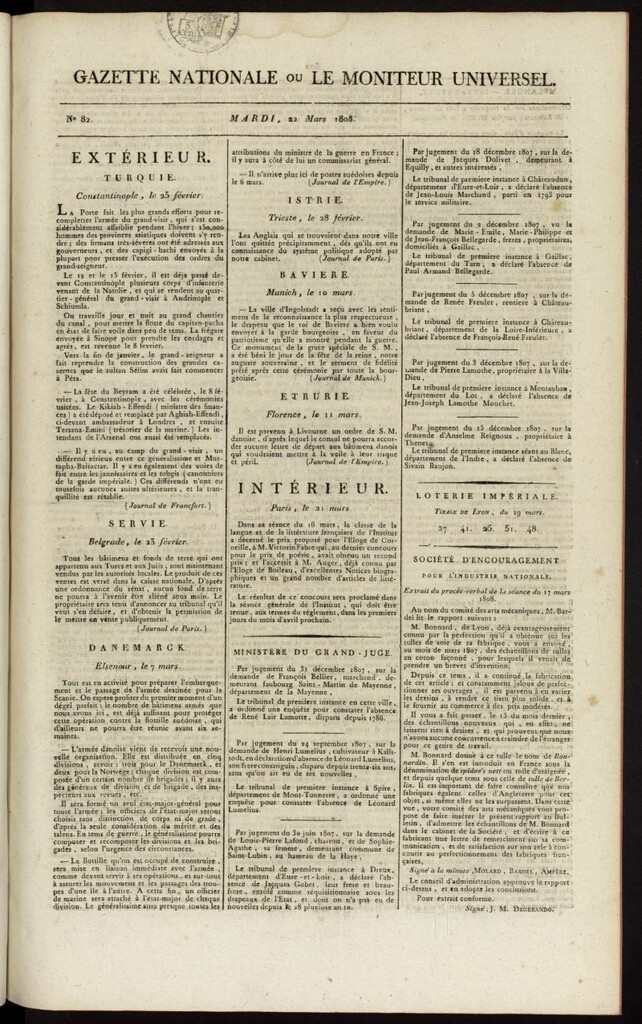 Miniatura de Gazette Nationale ou le Moniteur Universel del 22 de marzo de 1808, nº 82