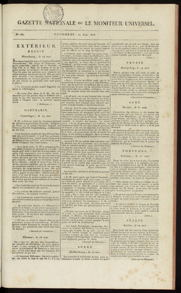 Miniatura de Gazette Nationale ou le Moniteur Universel del 10 de junio de 1808, nº 162